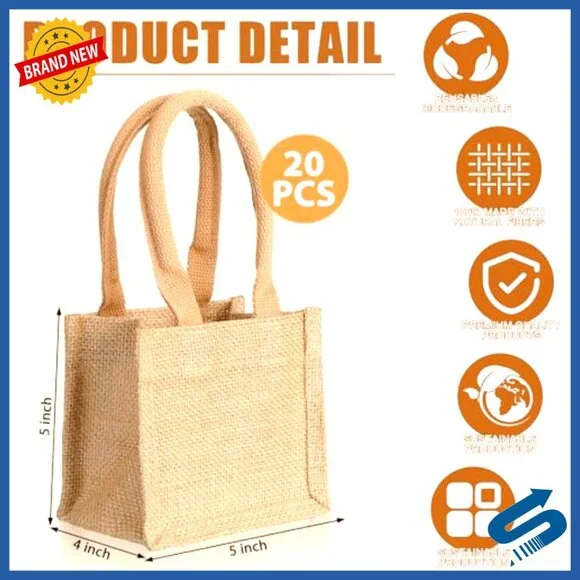 Mini Burlap Jute Tote Bags Reusable Blank DIY Gift Shopping Travel Beach